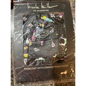 Nicole Miller Dog Raincoat with Drawstring Hood Fashion Print Black Small‎